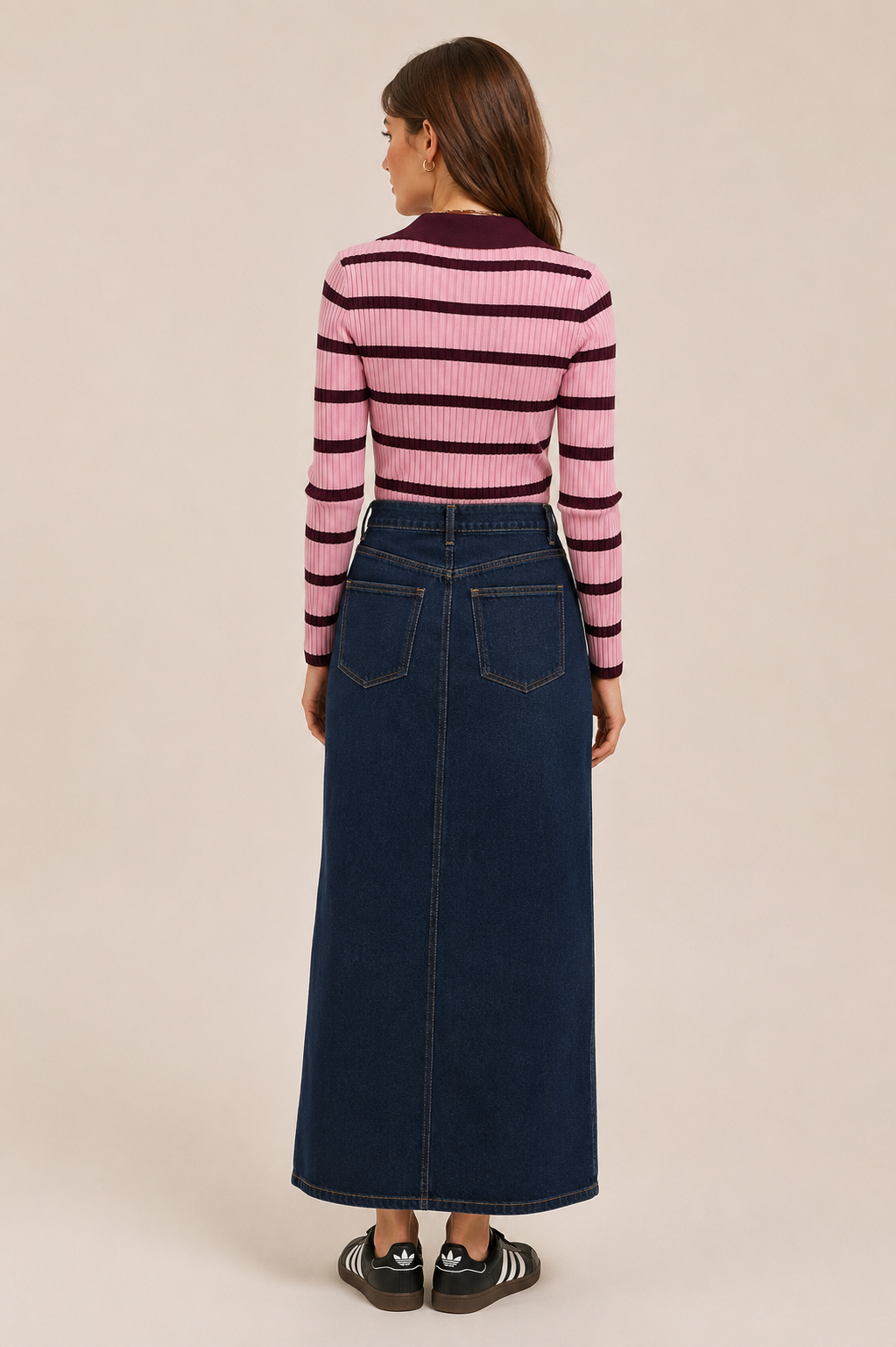 Pink Striped Collared Sweater