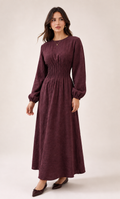Maroon Gathered Waist Dress