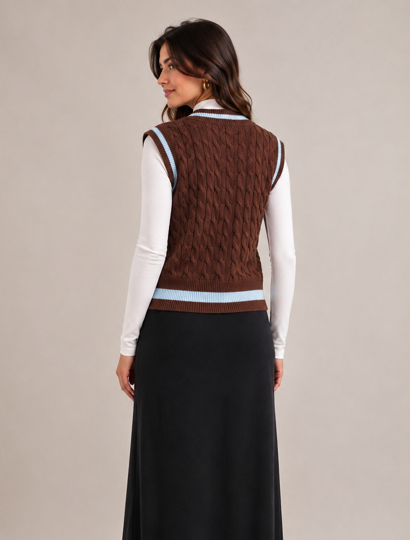 Brown Cable-Knit Vest
