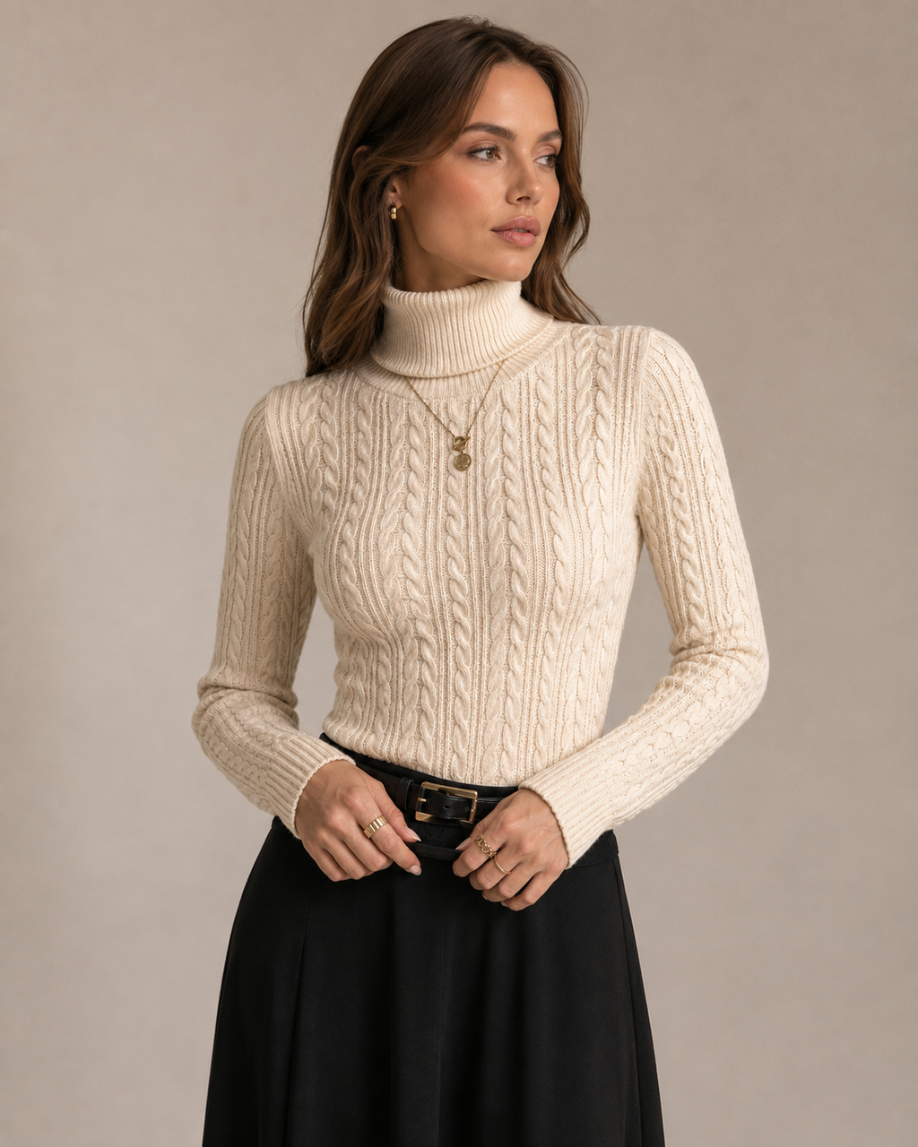 Ivory Woven Turtleneck