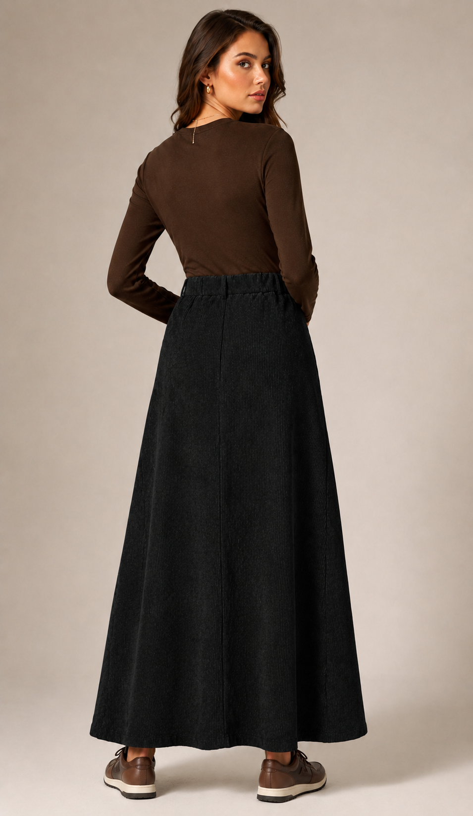 Black Corduroy Long Skirt