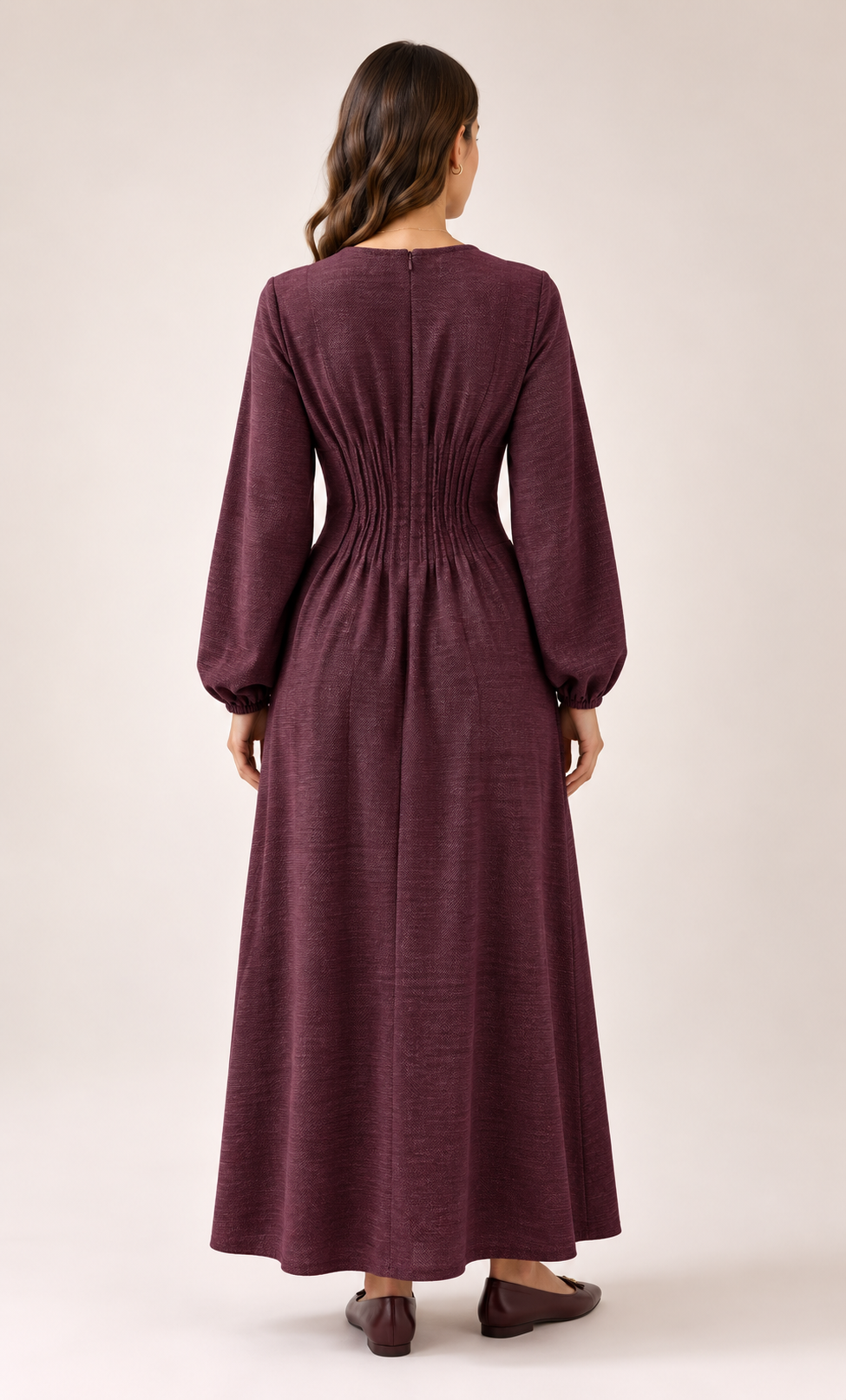 Maroon Gathered Waist Dress