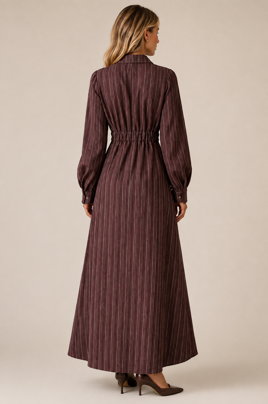 Burgundy Striped Shirt Dress