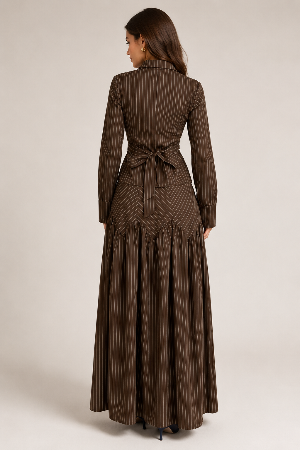Brown Elegant Shirt & Skirt