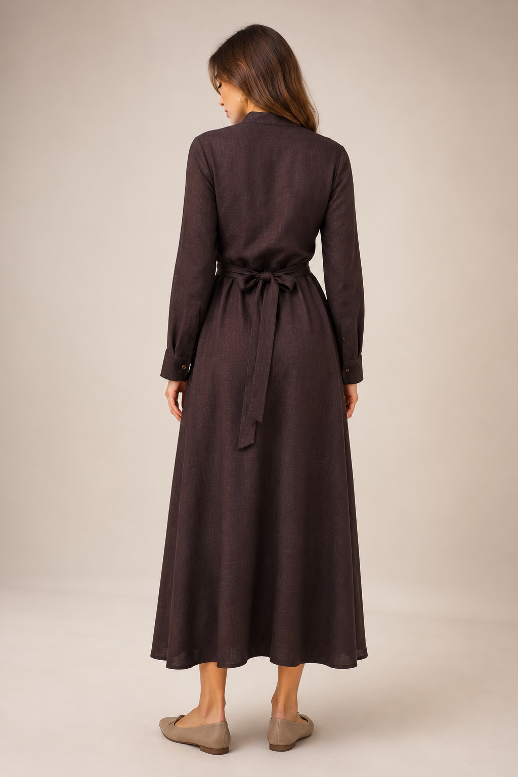 Brown Belted Maxi Dress