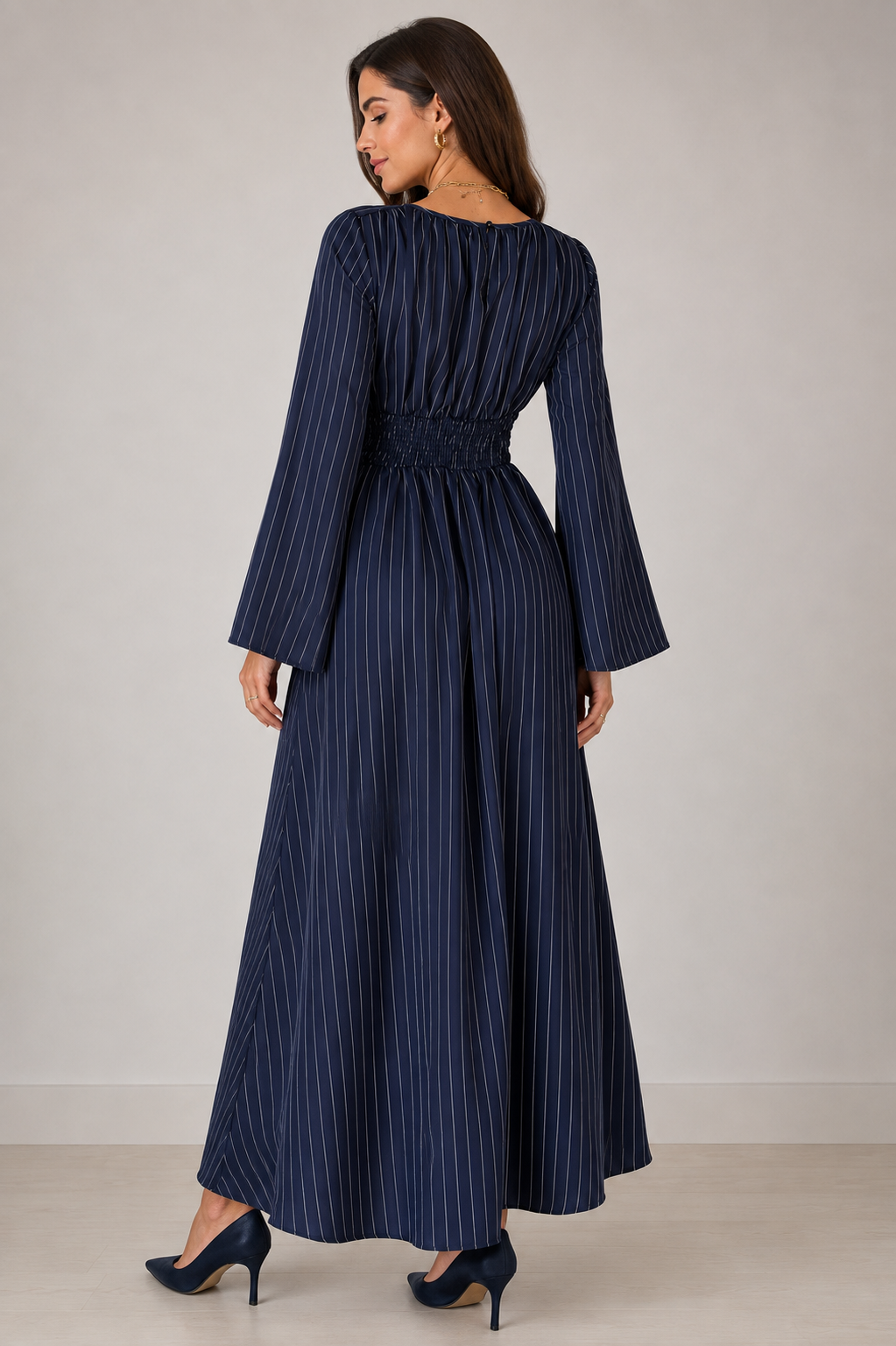 Navy Elegant Striped Dress
