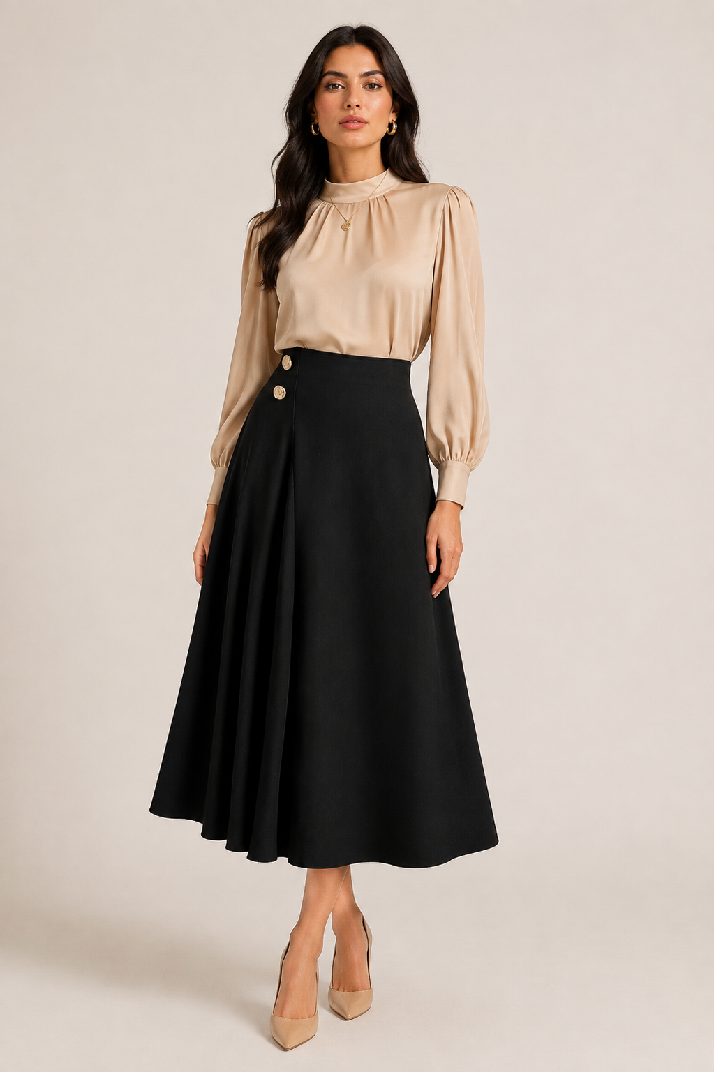 Elegant Black Skirt With Gold Buttons