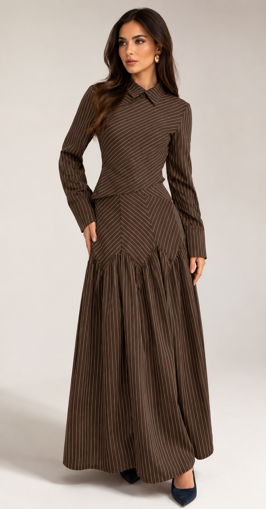Brown Elegant Shirt & Skirt
