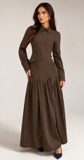 Brown Elegant Shirt & Skirt