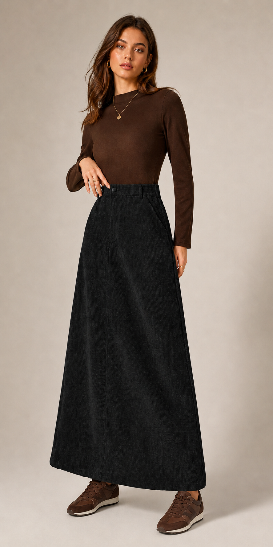Black Corduroy Long Skirt