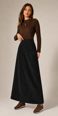 Black Corduroy Long Skirt