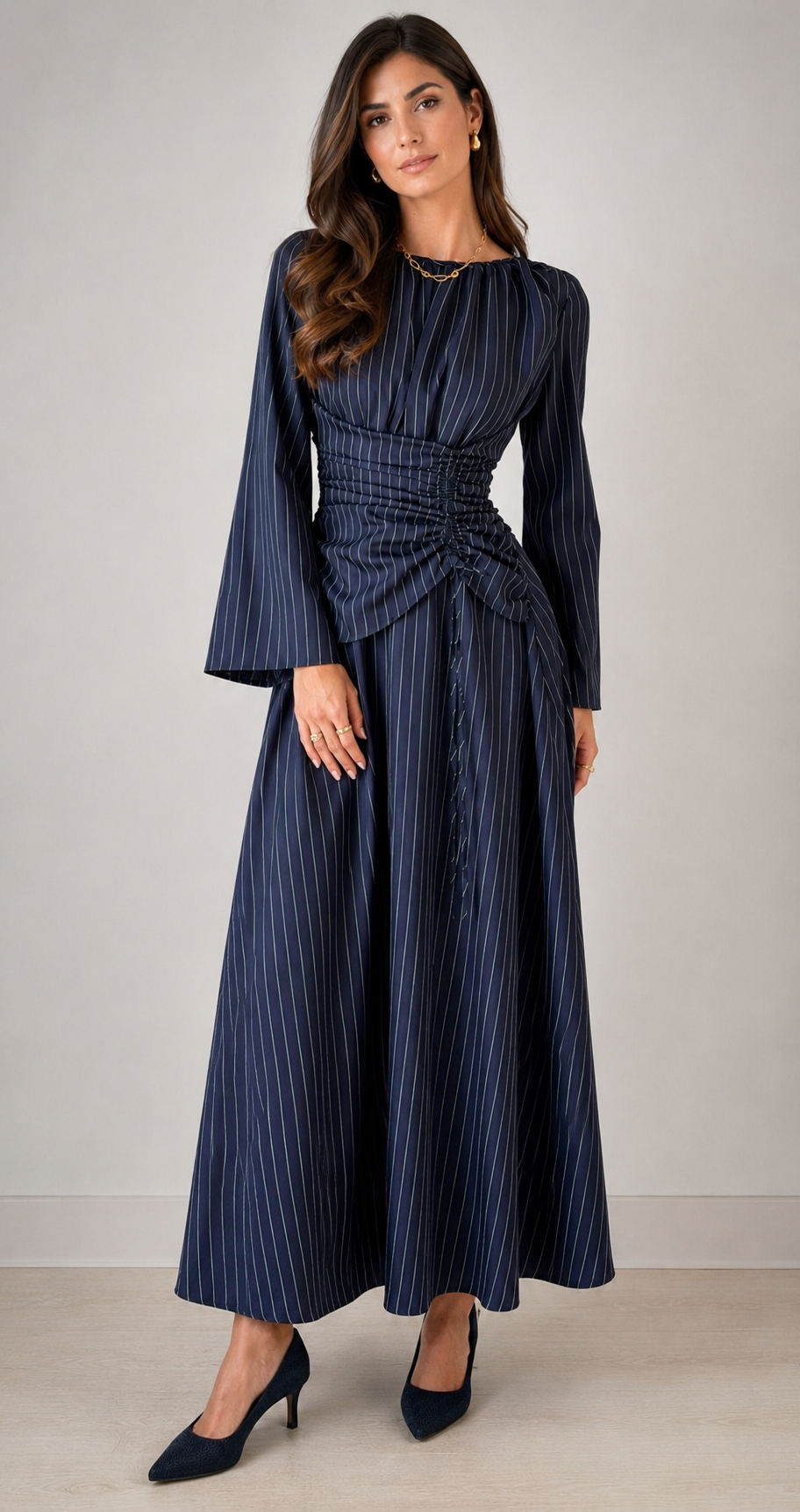 Navy Elegant Striped Dress