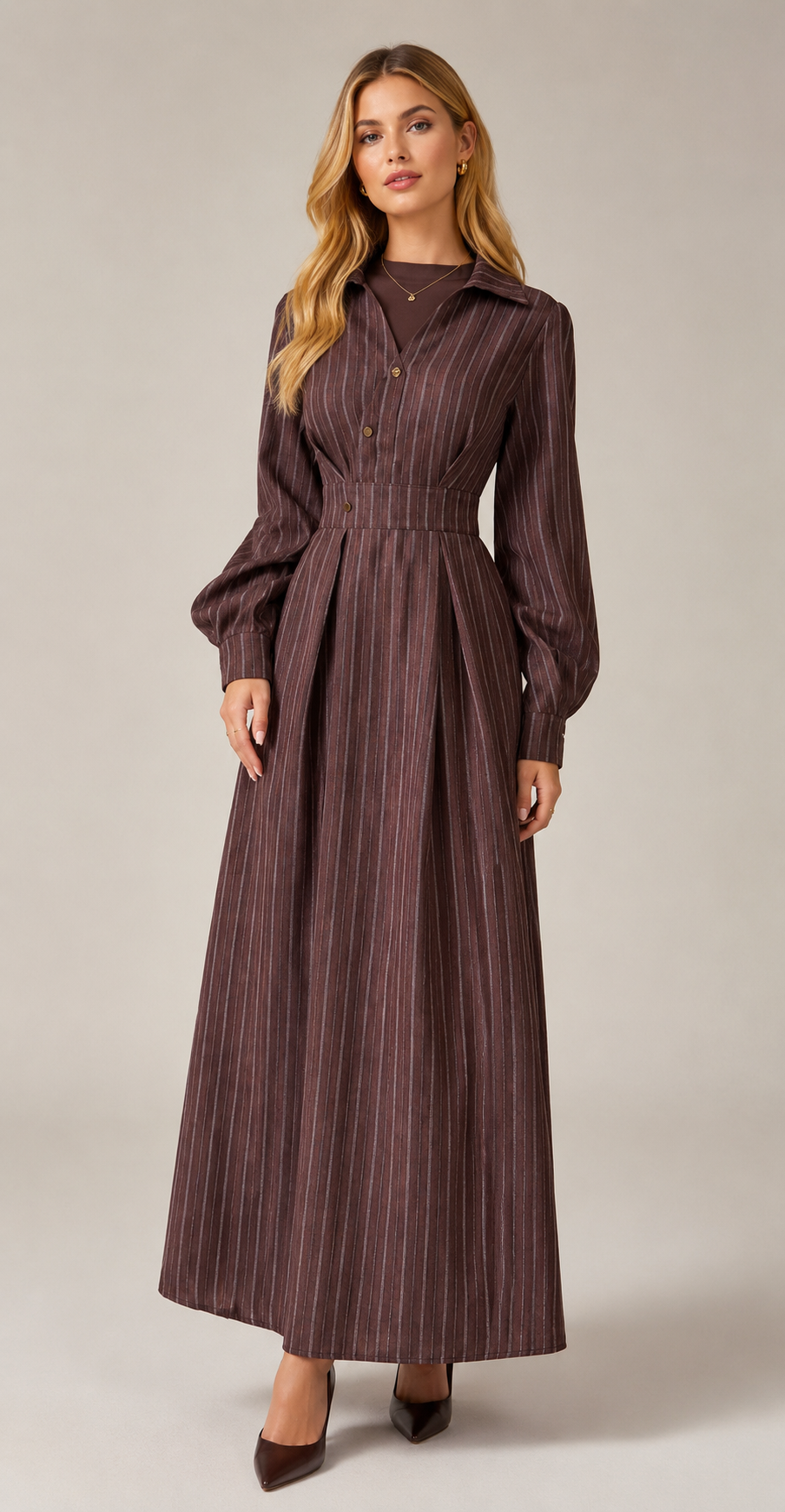 Burgundy Striped Shirt Dress